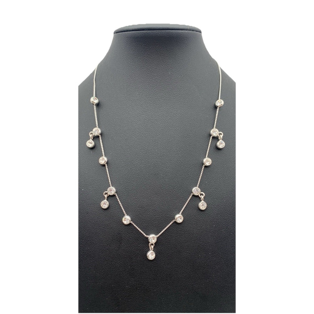 NWT Anne Klein Silver Tone Clear Rhinestone Station Dangly Dainty Necklace 15-17